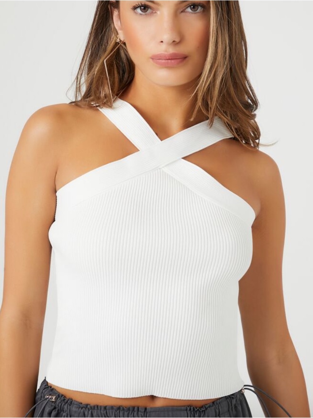 NWT Forever 21 White Ribbed Cross-Front Top Medium
